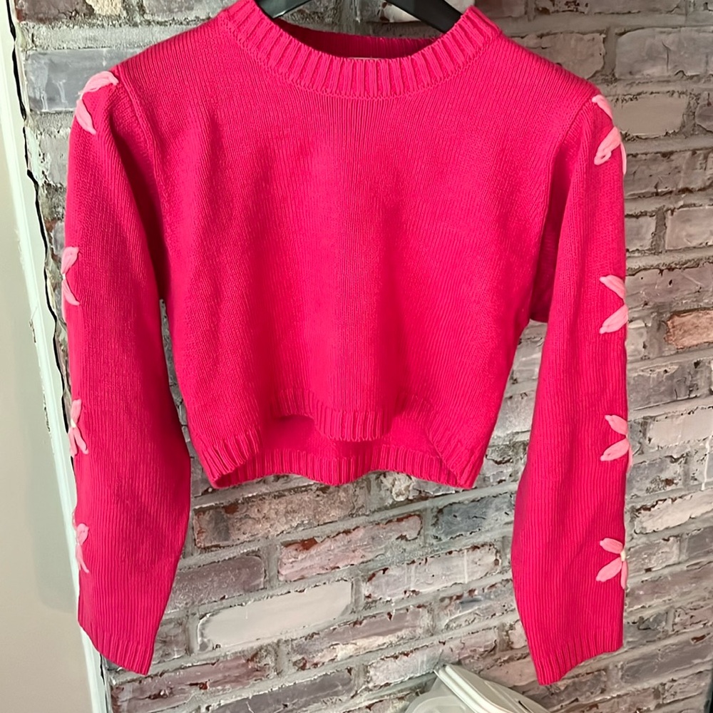 Altar'd State Fuchsia Sweater with Light Pink Details